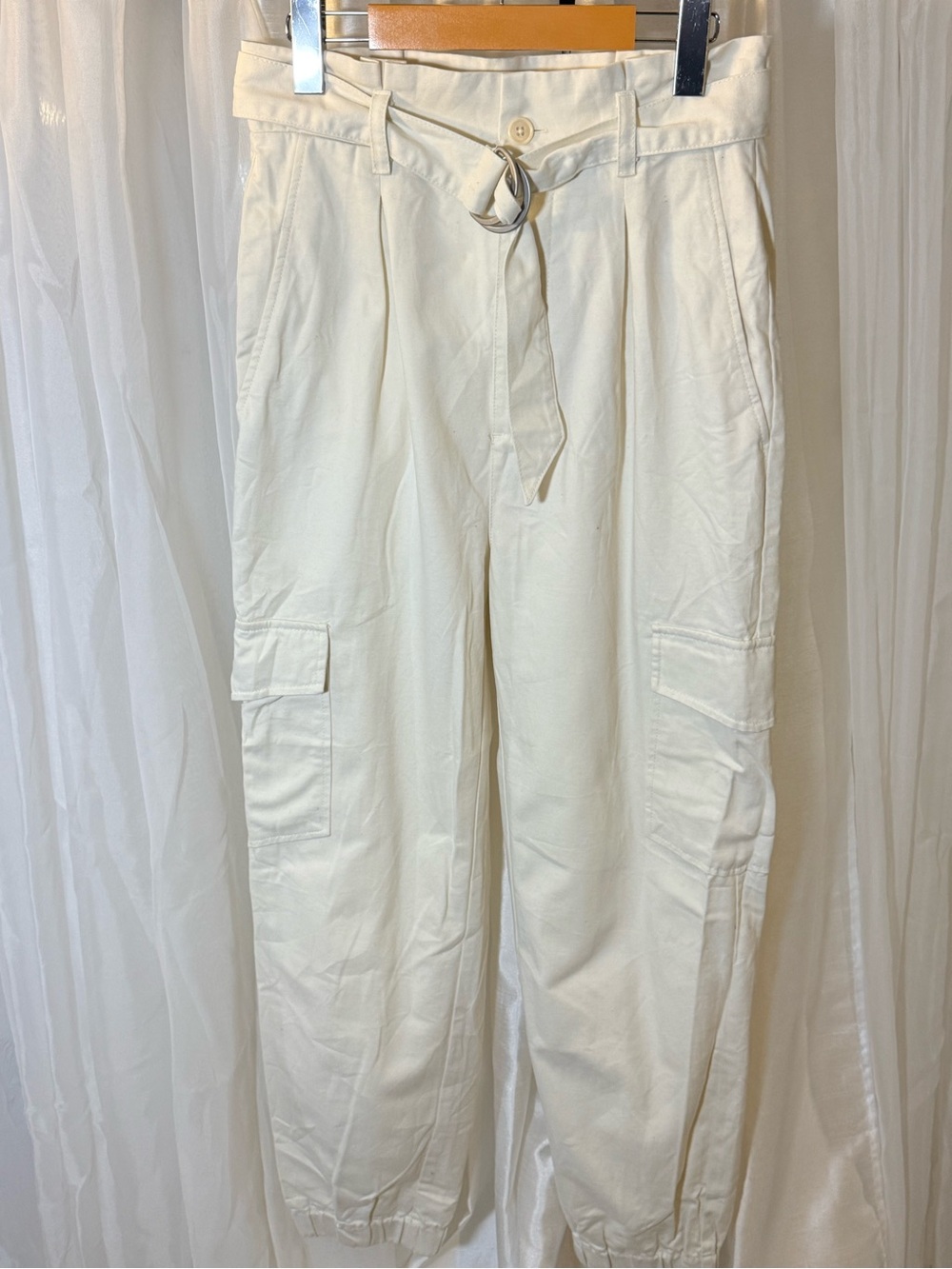 Sunday Best Cream Cargo Joggers with Self Belt